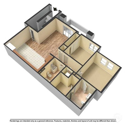 Floor plan for 2 beds, 2 baths, 847 sqft
